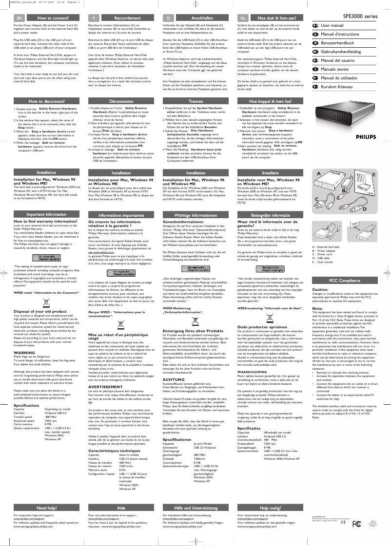 Page 1 of the manual Quick Start Guide Philips SPE3030