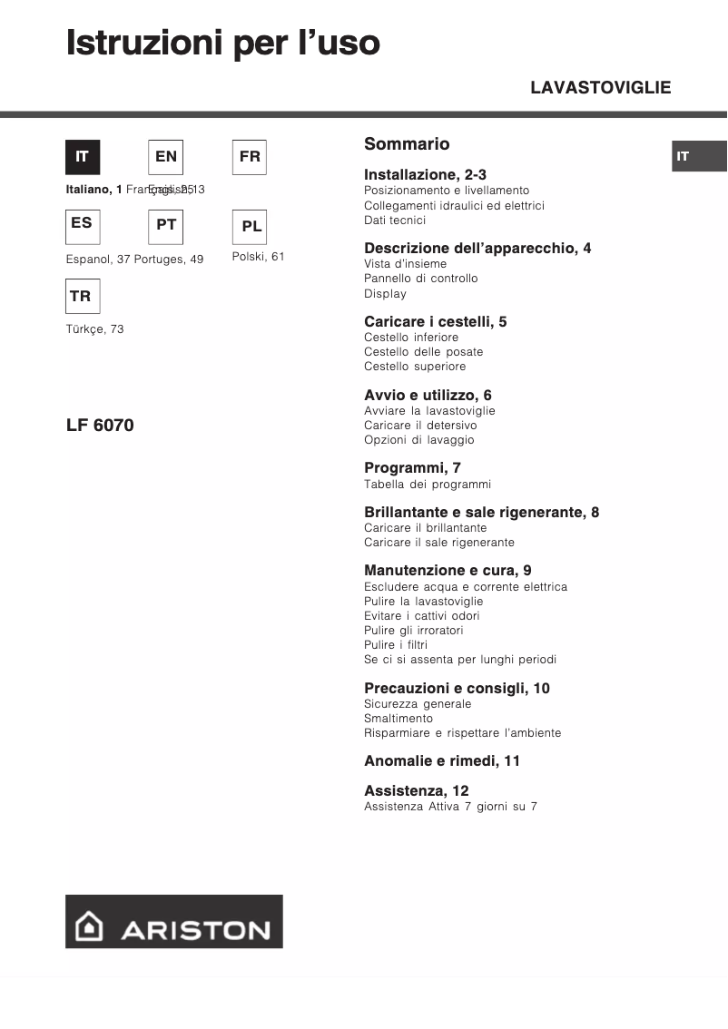 Page n°1 - Manuel utilisateur Hotpoint Ariston LF 6070 X