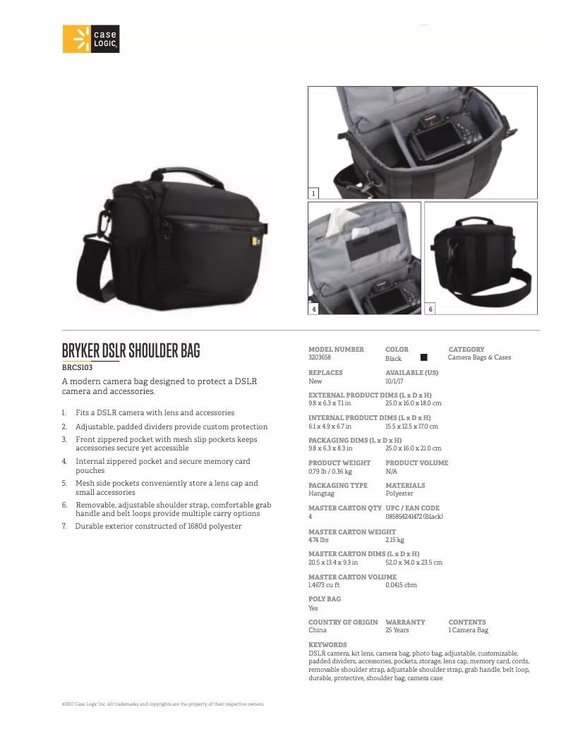 Page n°1 - Manuel utilisateur Case Logic Bryker DSLR