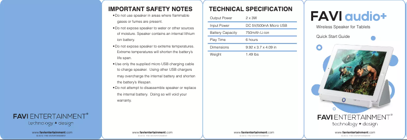 Page 1 de la notice Manuel utilisateur Favi Entertainment S2C08-WH