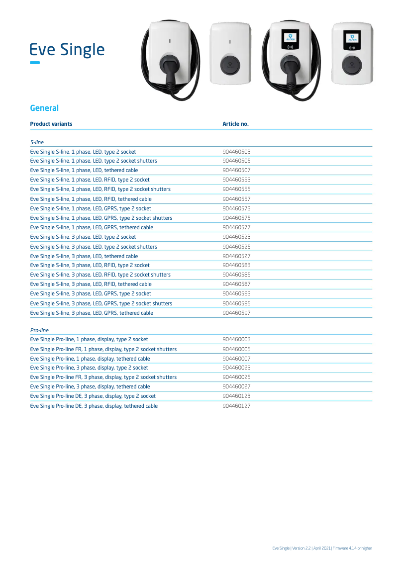 Page 1 de la notice Fiche technique Alfen Eve Single