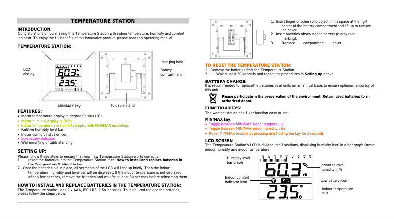 Page 1 de la notice Manuel utilisateur Techno Line WS 9410