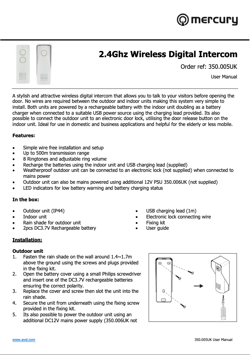 Page 1 de la notice Manuel utilisateur Mercury 350.310UK