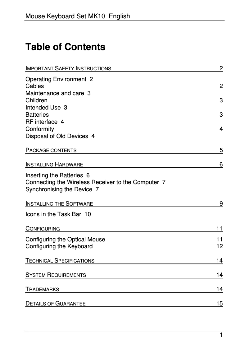 Page n°1 - Manuel utilisateur SilverCrest MK10
