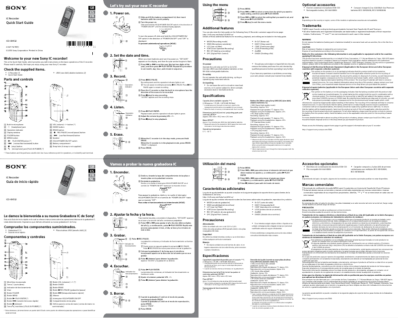 Image de la première page du manuel de l'appareil ICD-BX132