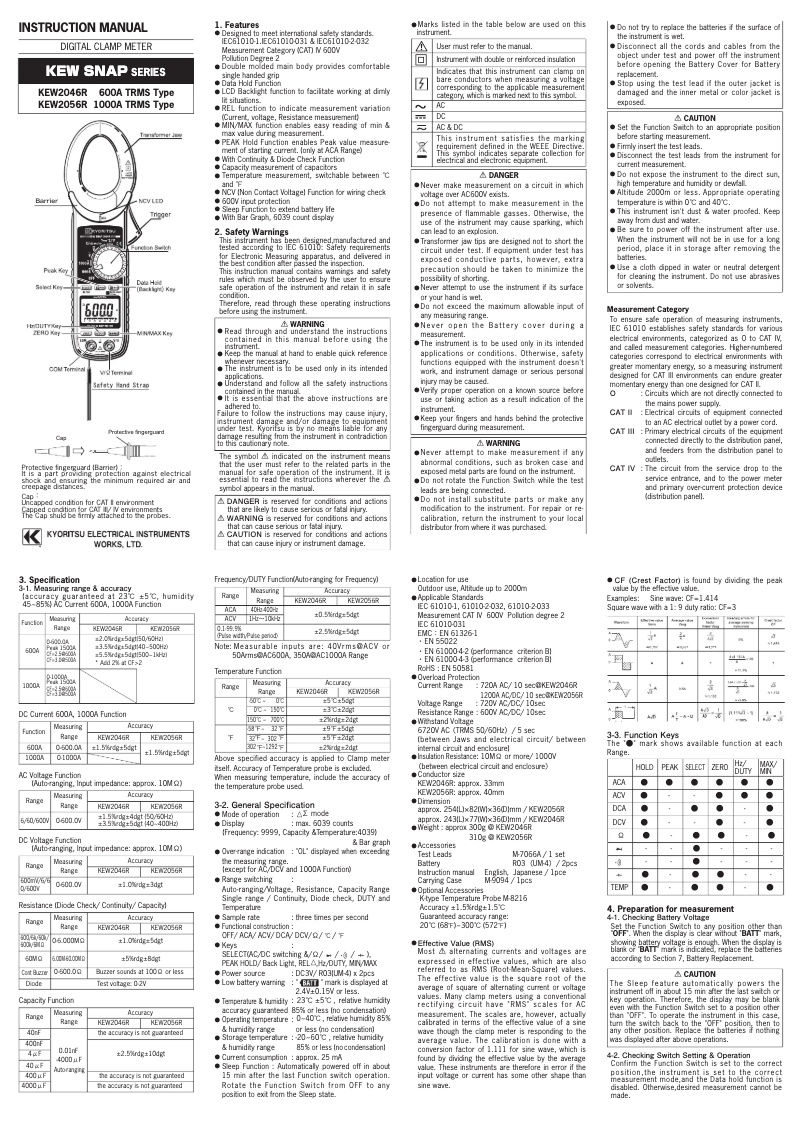 Page 1 de la notice Manuel utilisateur Kyoritsu KEW-2046R