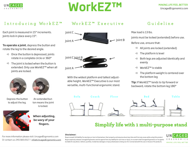 Page 1 de la notice Manuel utilisateur Uncaged Ergonomics WorkEZ