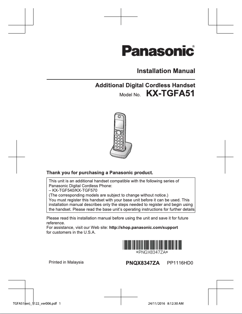Página 1 del manual Manual de usuario Panasonic KX-TGFA51