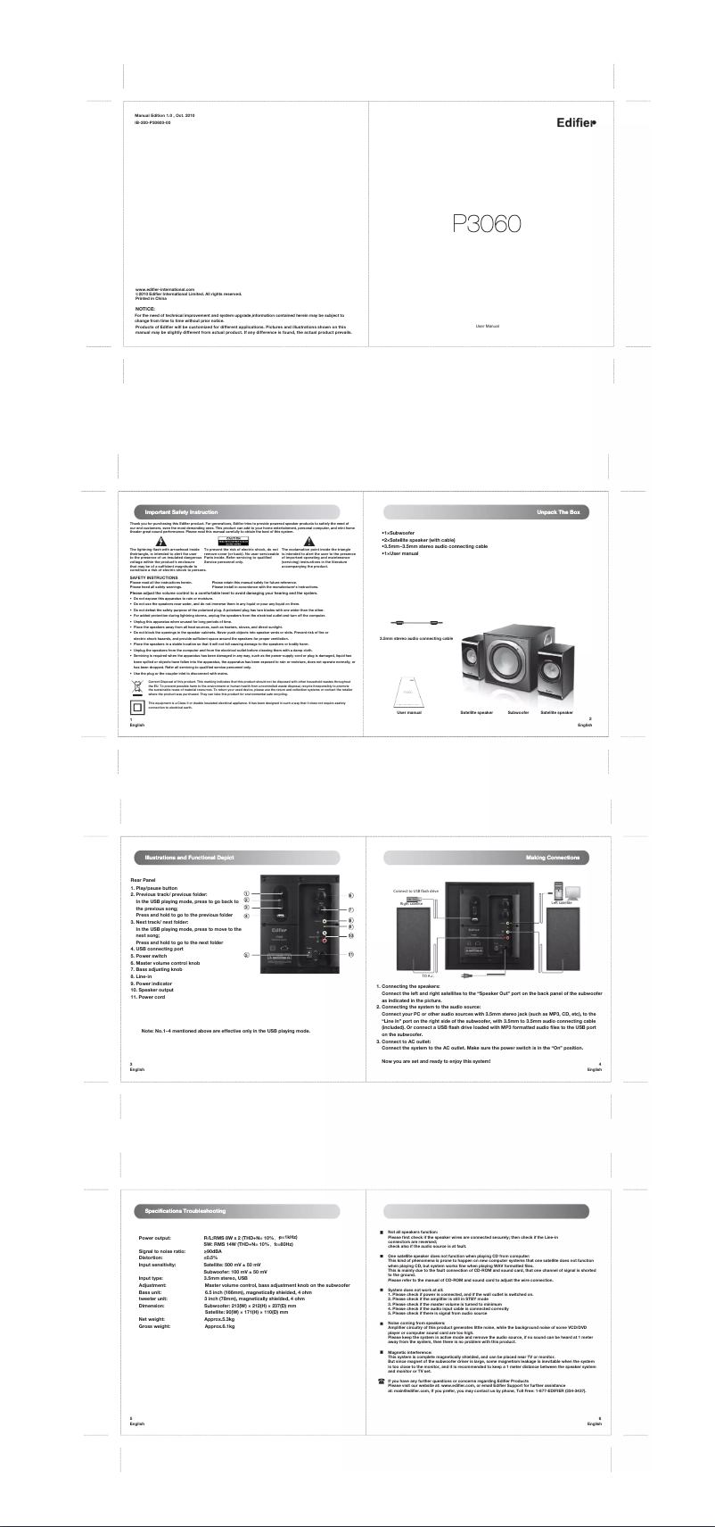 Page 1 de la notice Manuel utilisateur Edifier P3060
