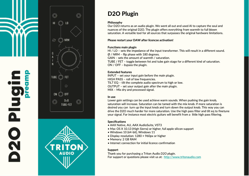 Page 1 de la notice Manuel utilisateur Triton D2O Plugin