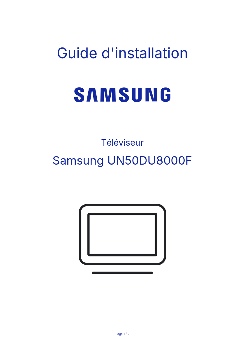 Page n°1 - Guide d'installation Samsung UN50DU8000F