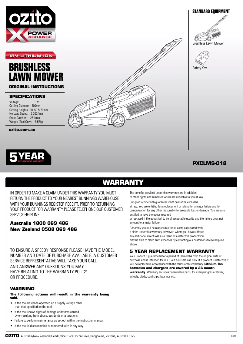 Página 1 del manual Manual de usuario Ozito PXCGTLMC-318