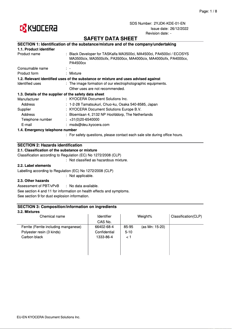 Page n°1 - Instructions de sécurité Kyocera ECOSYS MA4000cix