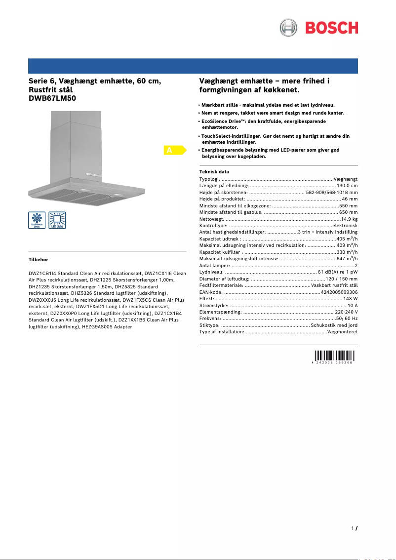 Page 1 de la notice Brochure Bosch DWB67LM50