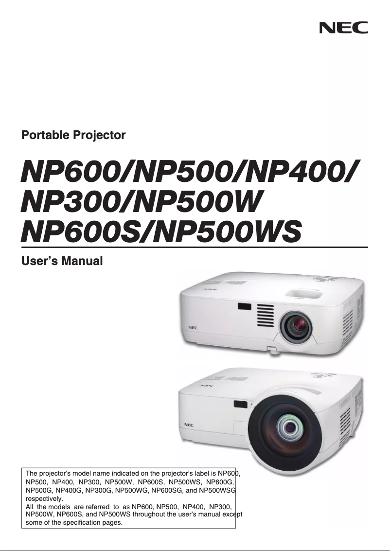 Page n°1 - Manuel utilisateur NEC NP600S