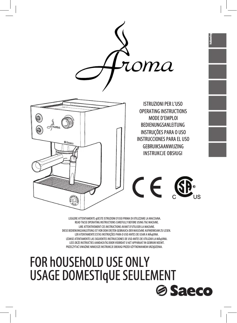 Image de la première page du manuel de l'appareil Saeco Aroma RI9373