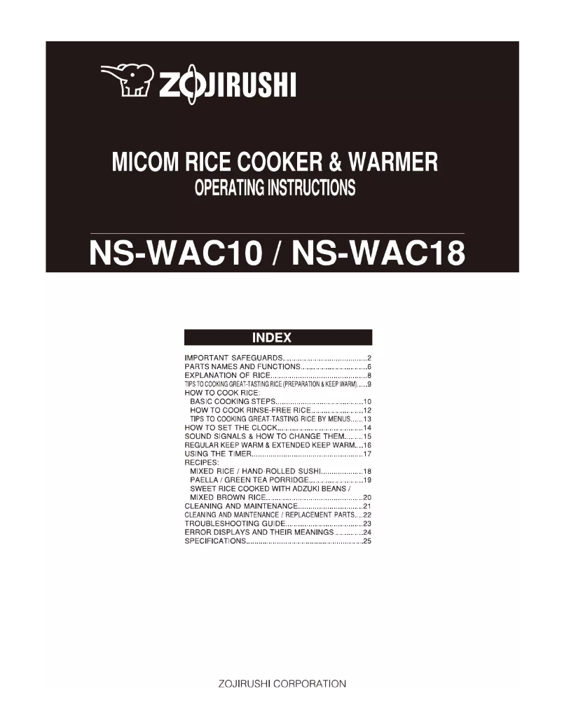 Page n°1 - Manuel utilisateur Zojirushi NS-WAC10