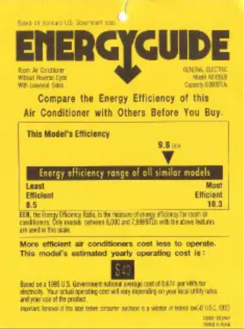Page 1 of the manual Energy Label GE ASV06LB