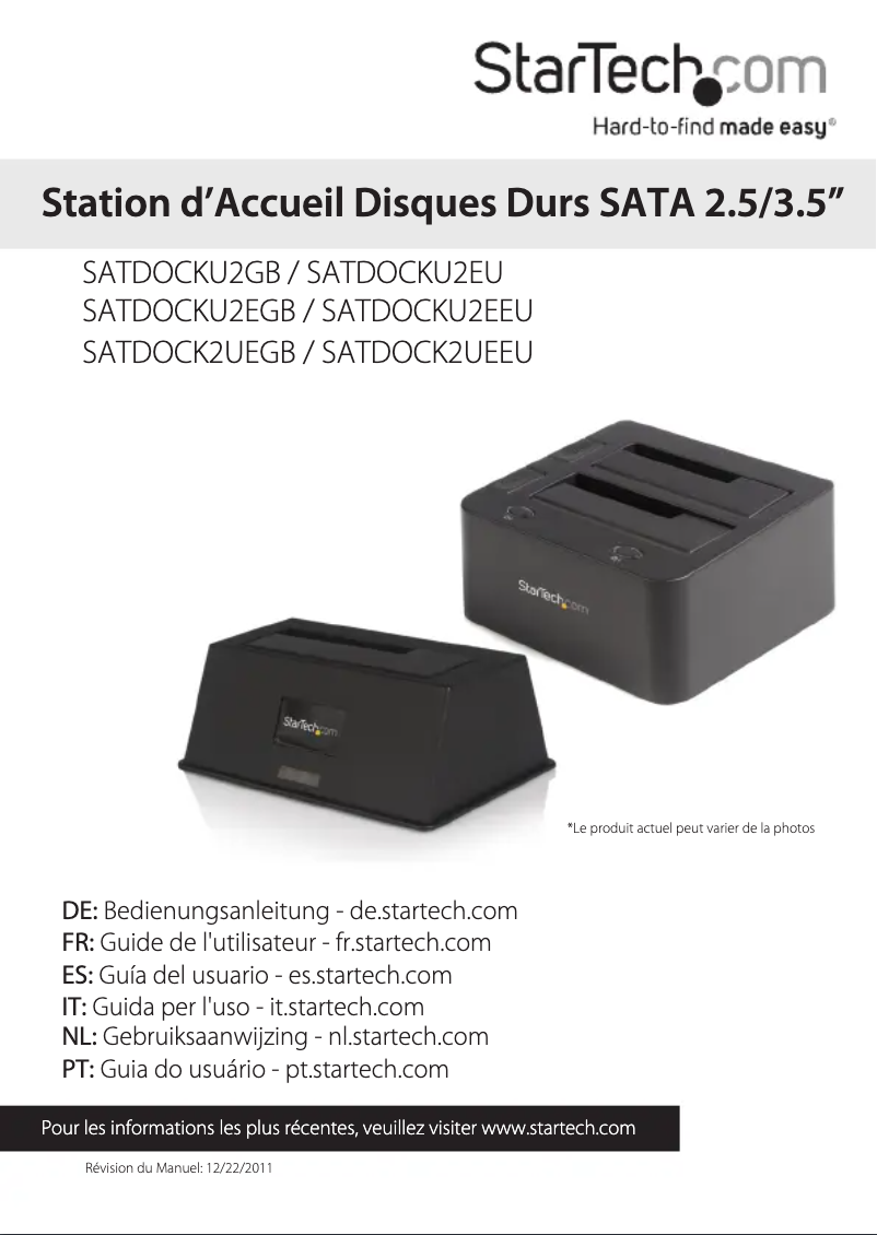 Page 1 de la notice Manuel utilisateur StarTech.com SATDOCKU2GB