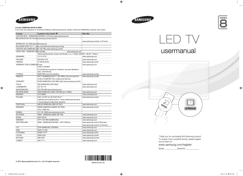 Page 1 de la notice Manuel utilisateur Samsung UE46F8000SL