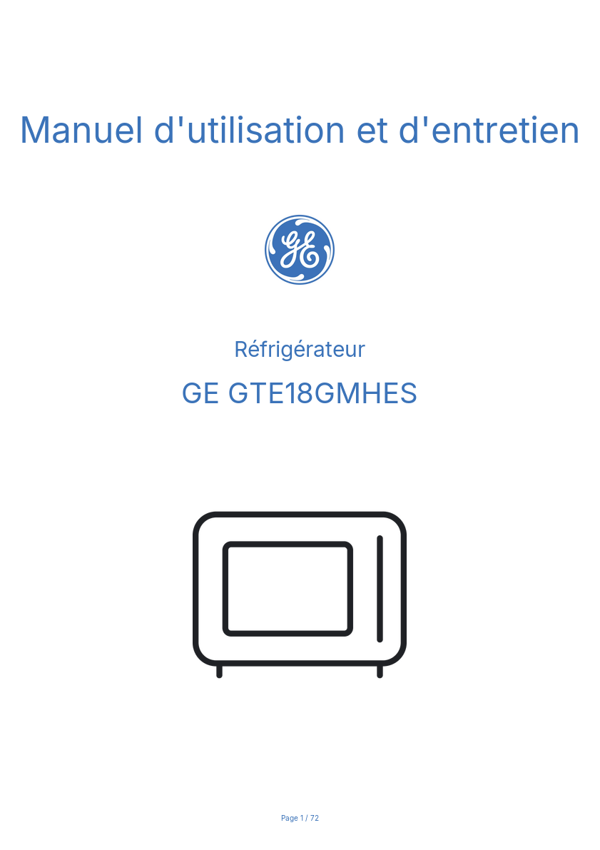 Page n°1 - Manuel d'utilisation et d'entretien GE GTE18GMHES