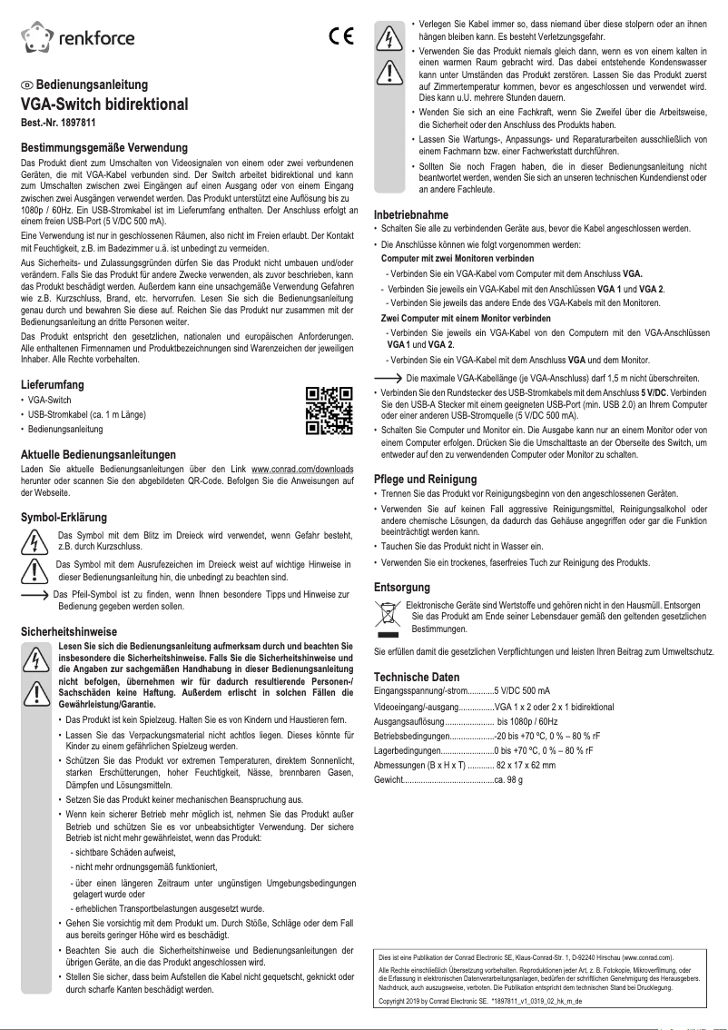 Page 1 de la notice Manuel utilisateur Renkforce RF-3795622