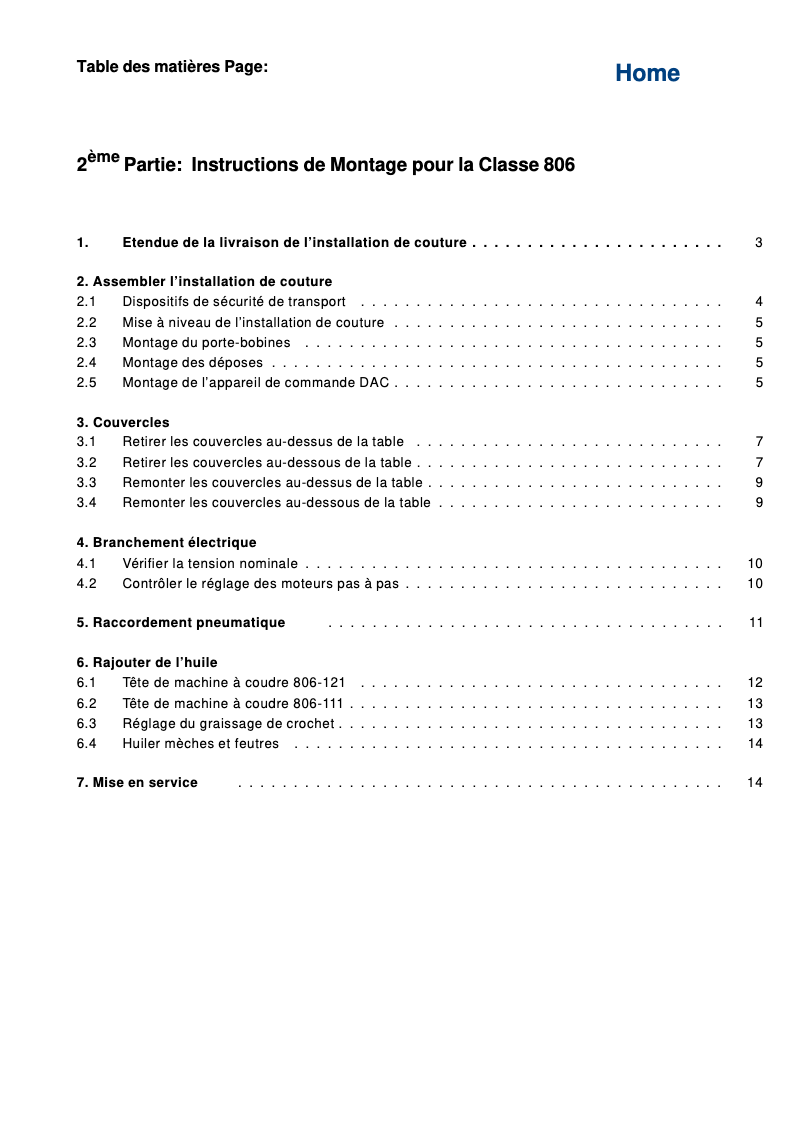Page 1 de la notice Guide d'installation Dürkopp Adler 806