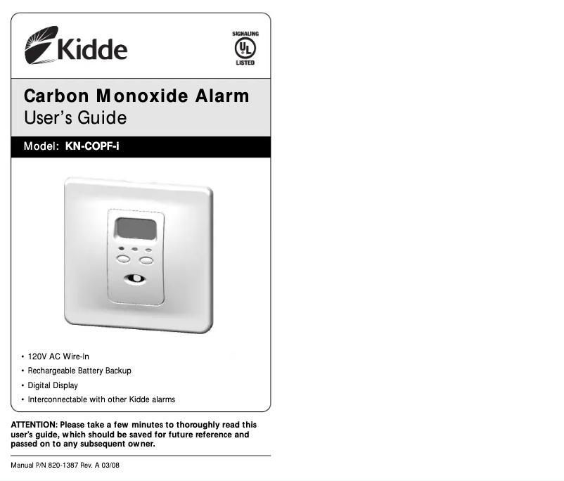 Page n°1 - Manuel utilisateur Kidde KN-COPF-i