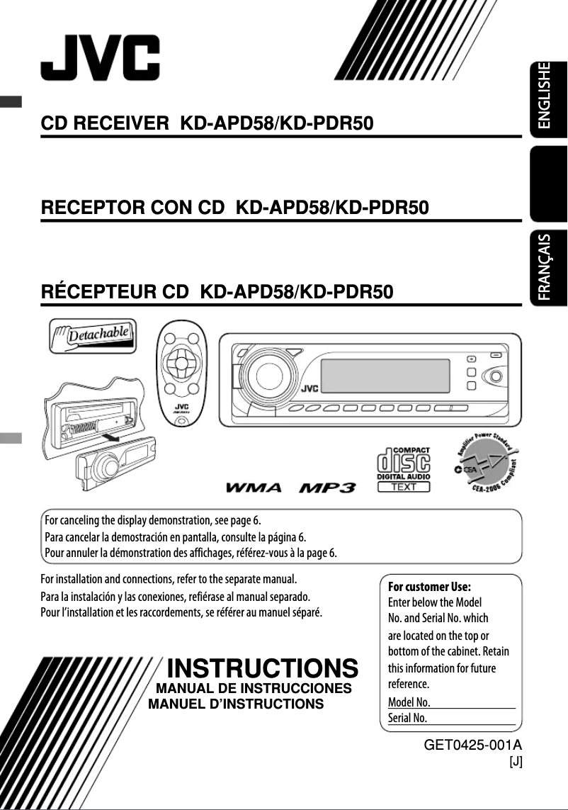 Image de la première page du manuel de l'appareil KD-PDR50