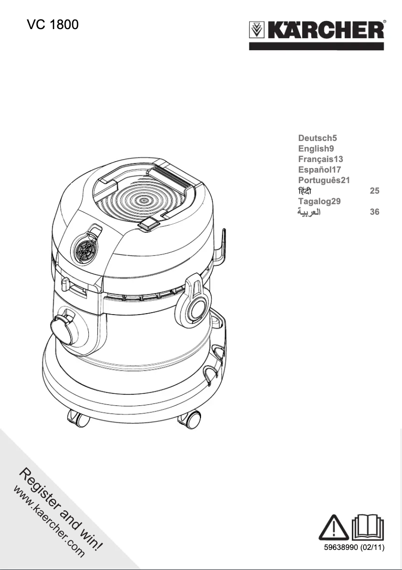 Page 1 de la notice Manuel utilisateur Kärcher VC 1800