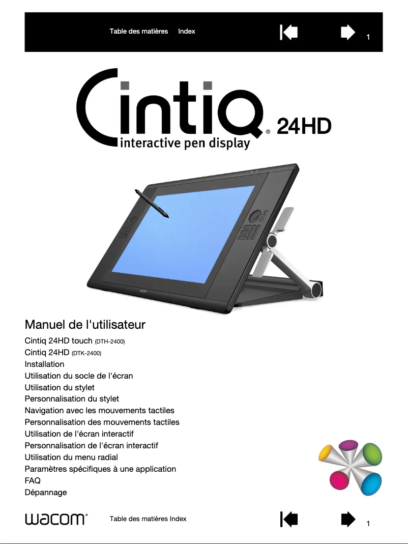 Page 1 de la notice Manuel utilisateur Wacom Cintiq 24HD
