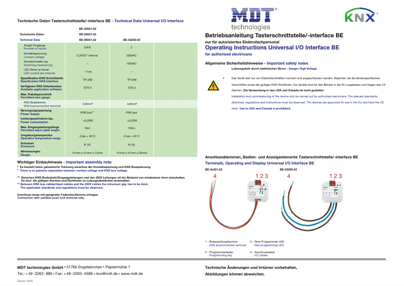 Page n°1 - Manuel utilisateur MDT BE-02230.02
