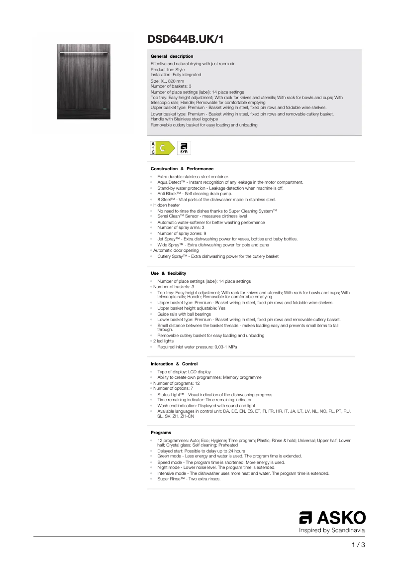 Image de la première page du manuel de l'appareil DSD644B.UK/1