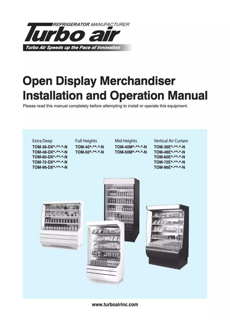 Página 1 del manual Guía de instalación Turbo air TOM-60-DX