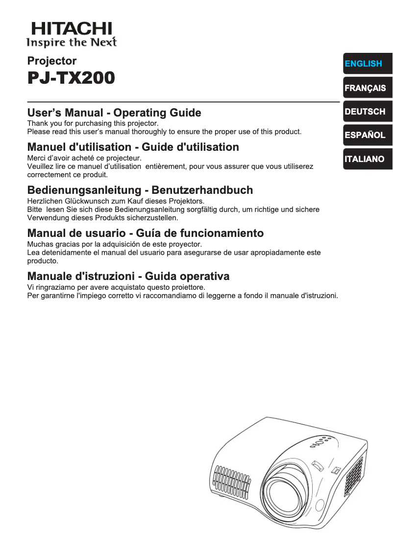 Page 1 de la notice Manuel utilisateur Hitachi PJ-TX200E