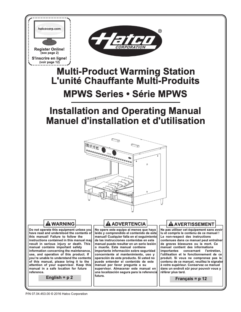 Page n°1 - Manuel utilisateur Hatco MPWS-45