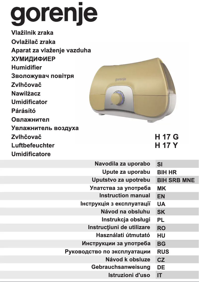 Page 1 de la notice Manuel utilisateur Gorenje H17G