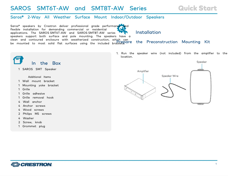 Page n°1 - Manuel utilisateur Crestron SAROS SMT8T