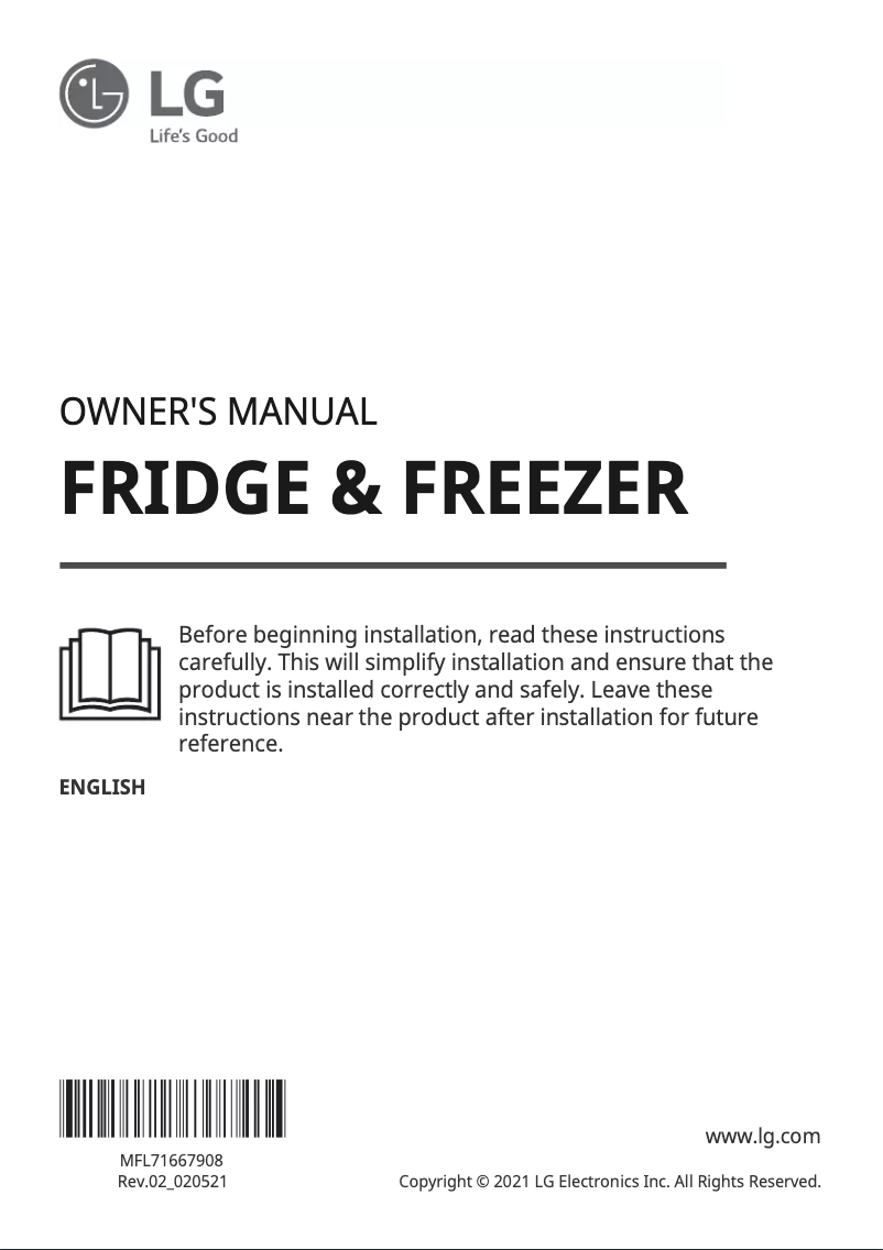 Page 1 de la notice Manuel utilisateur LG GR-J920SDID