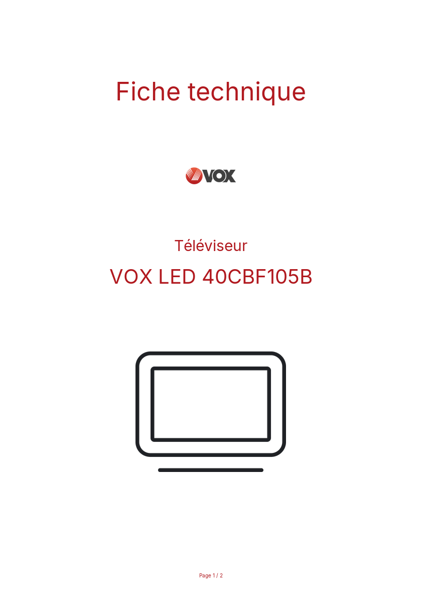 Page n°1 - Fiche technique VOX LED 40CBF105B