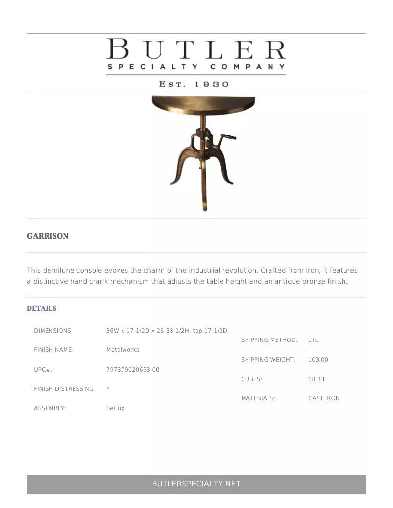 Page 1 of the manual User Manual Butler Garrison