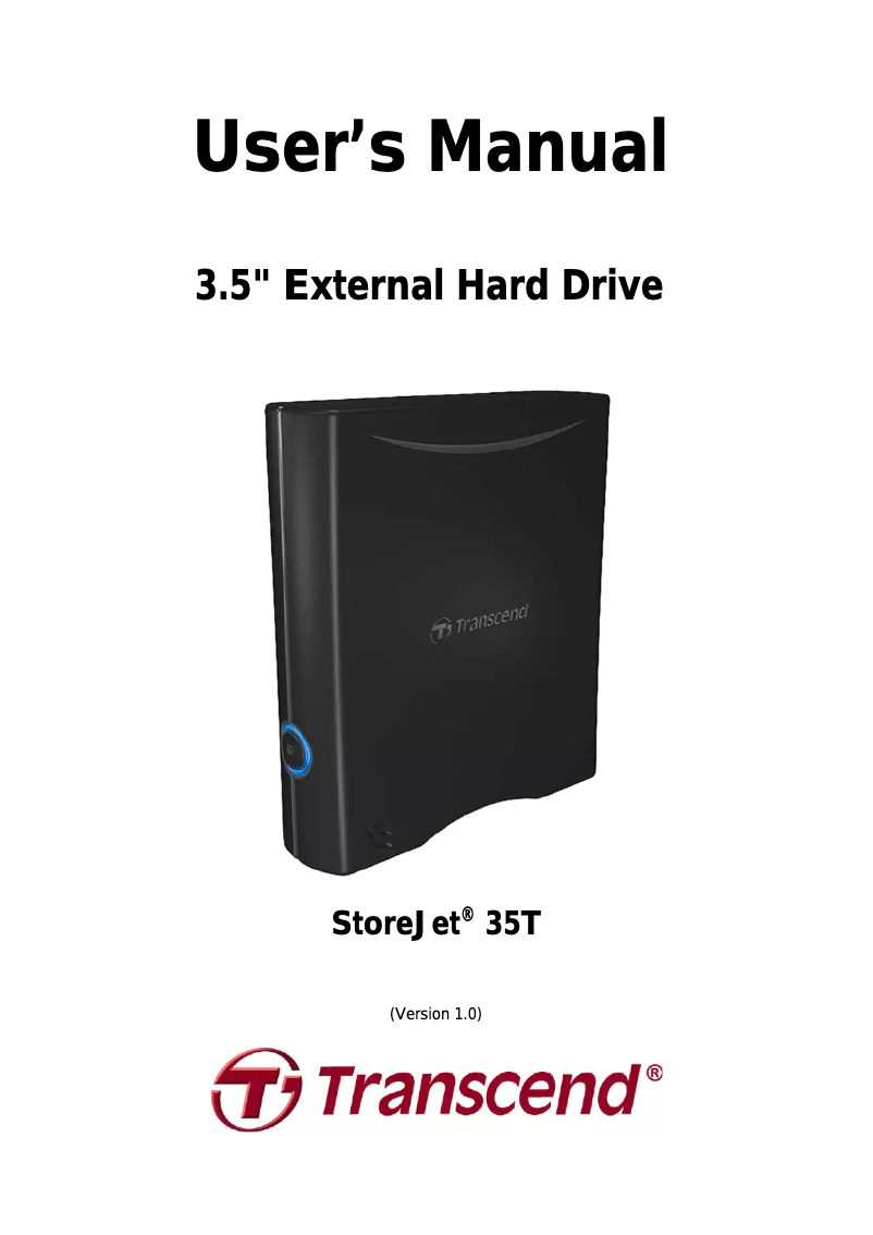 Page n°1 - Manuel utilisateur Transcend StoreJet 35T