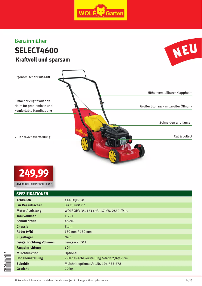 Page 1 de la notice Manuel utilisateur Wolf Garten Select 4600