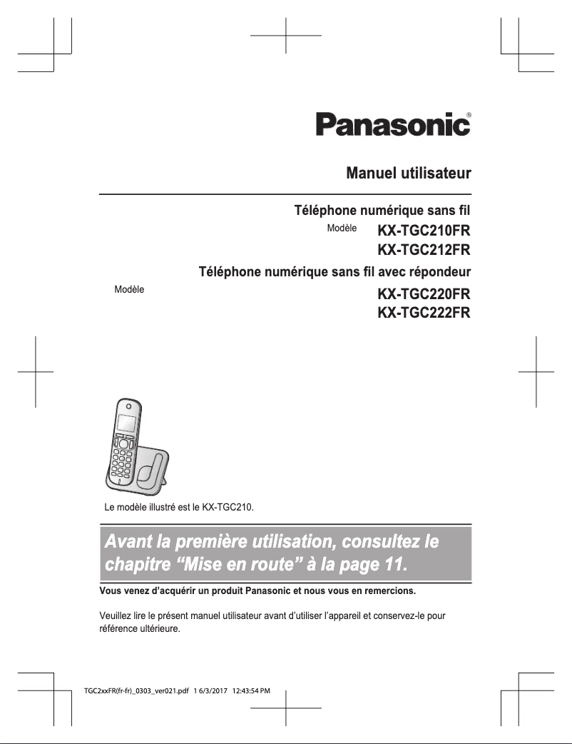 Page n°1 - Manuel utilisateur Panasonic KX-TGC220