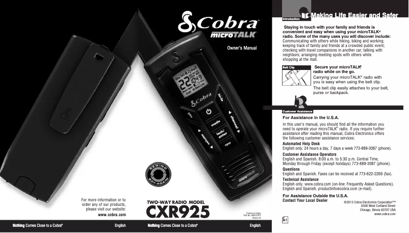 Página 1 del manual Manual de usuario Cobra MicroTalk CXR925