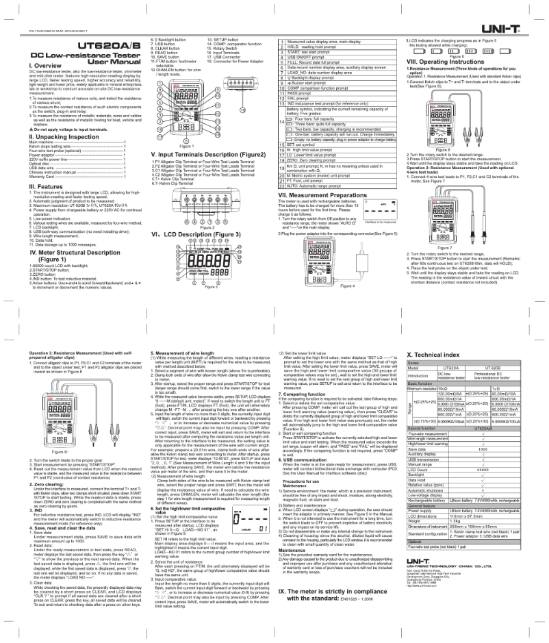 Page 1 de la notice Manuel utilisateur Uni-T UT620B