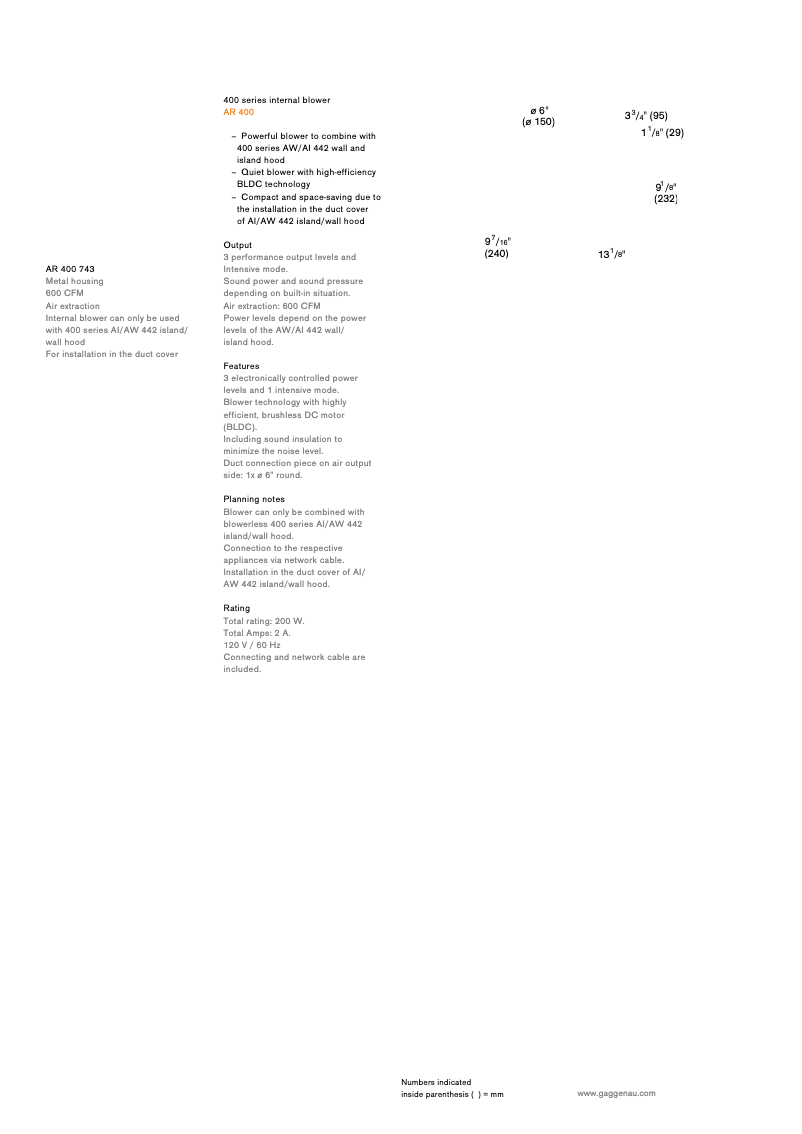 Página 1 del manual Ficha técnica Gaggenau AR400743