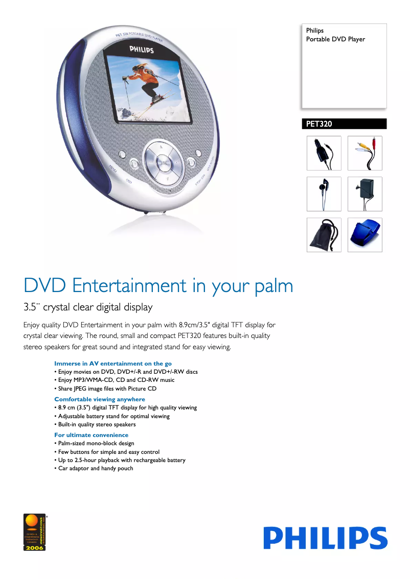 Page 1 de la notice Brochure Philips PET320