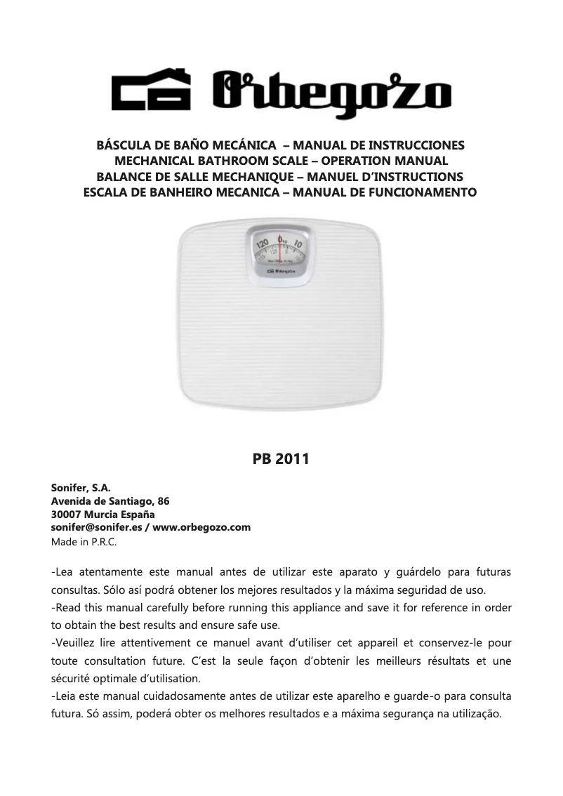 Page n°1 - Manuel utilisateur Orbegozo PB 2011