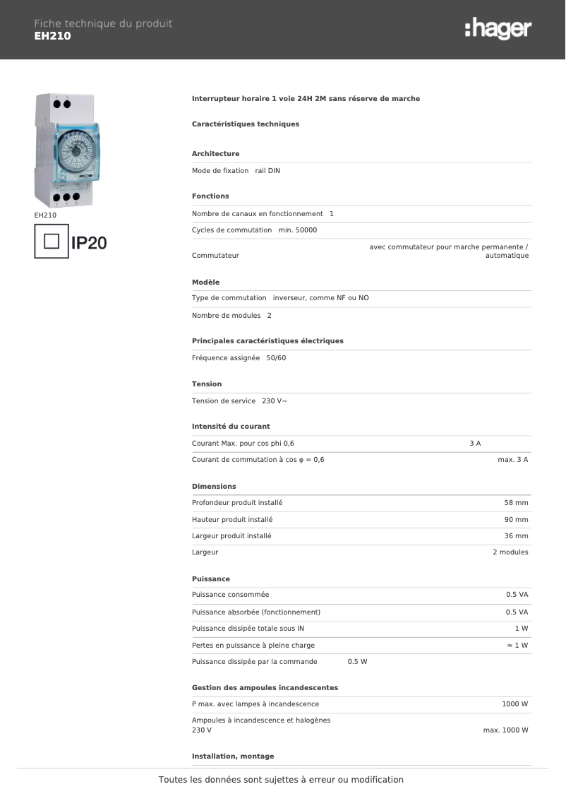 Image de la première page du manuel de l'appareil EH210